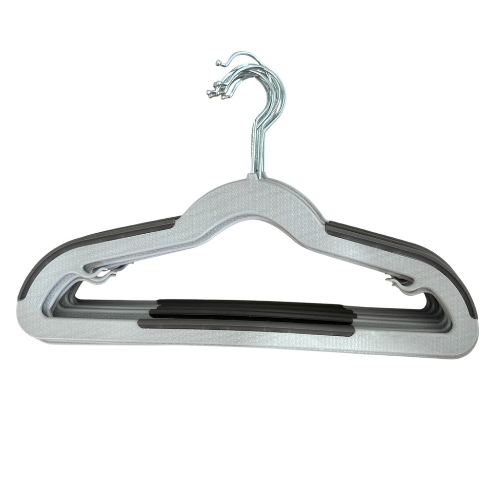 Kids Gray Non Slip Plastic Hangers with Chrome Swivel Hook Set of 5